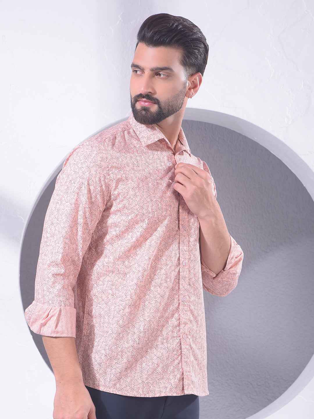 Peach Geometric Print Shirt
