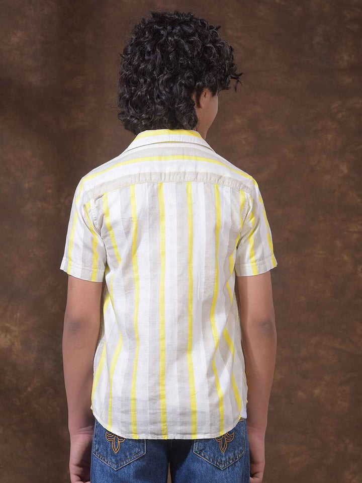 Yellow 100% Cotton Vertical Striped Shirt & Tee Set Layered Look