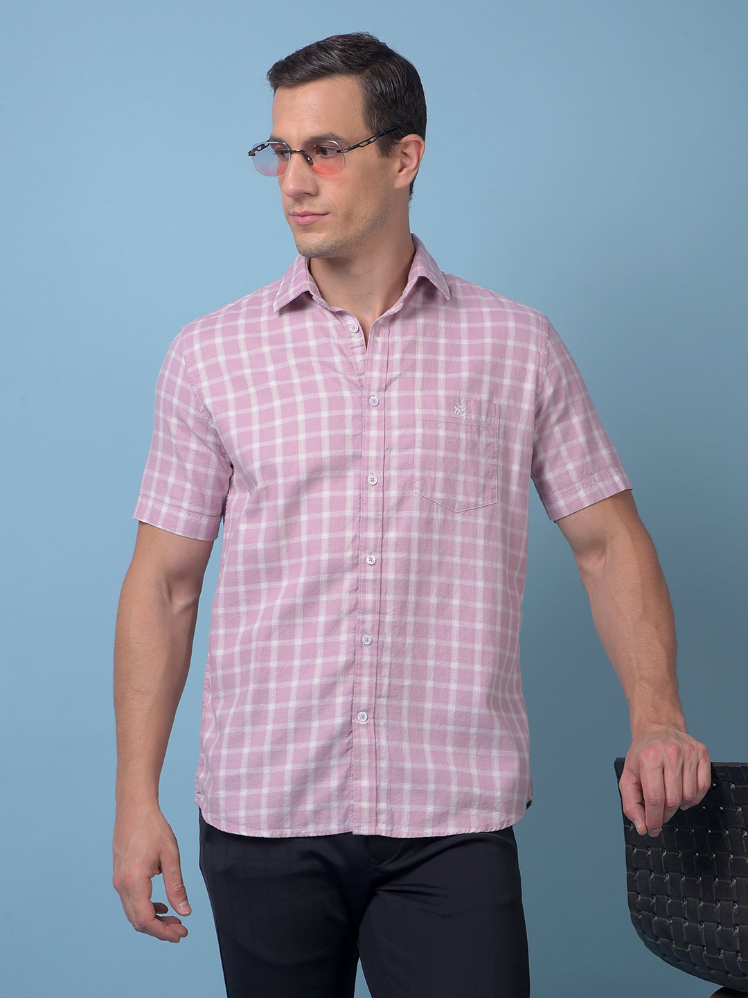Purple Checked 100% Cotton Shirt