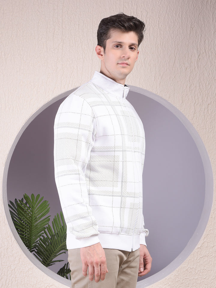 Stylish White Checked Sweatshirt
