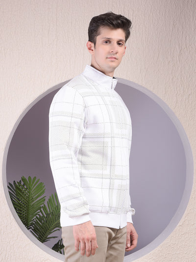 Stylish White Checked Sweatshirt