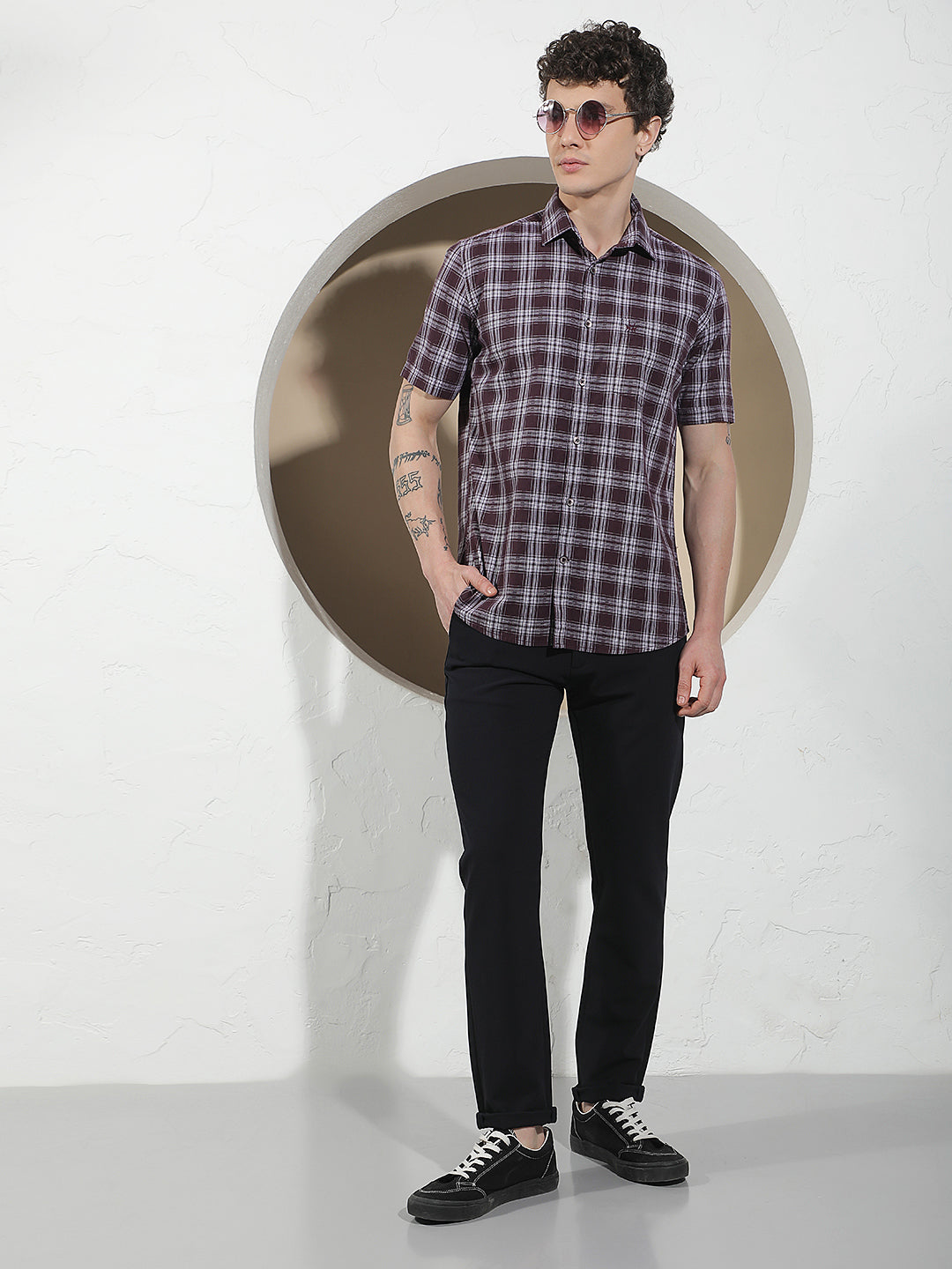 Purple Checked 100% Cotton Shirt