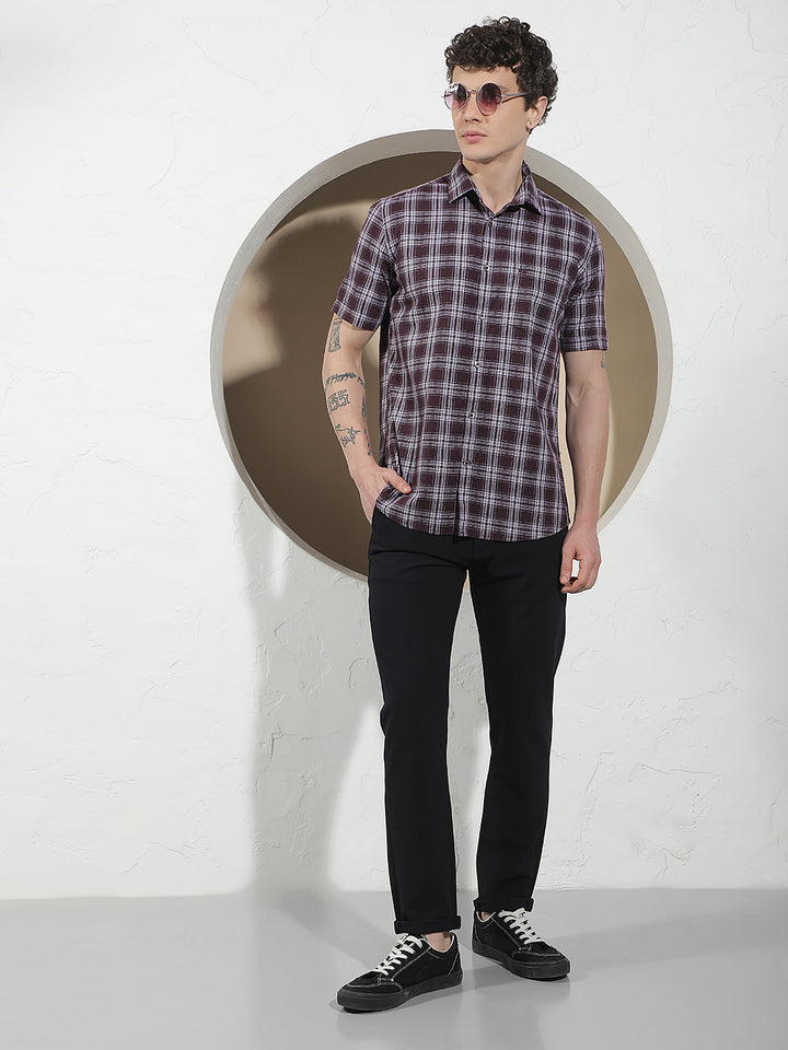 Purple Checked 100% Cotton Shirt