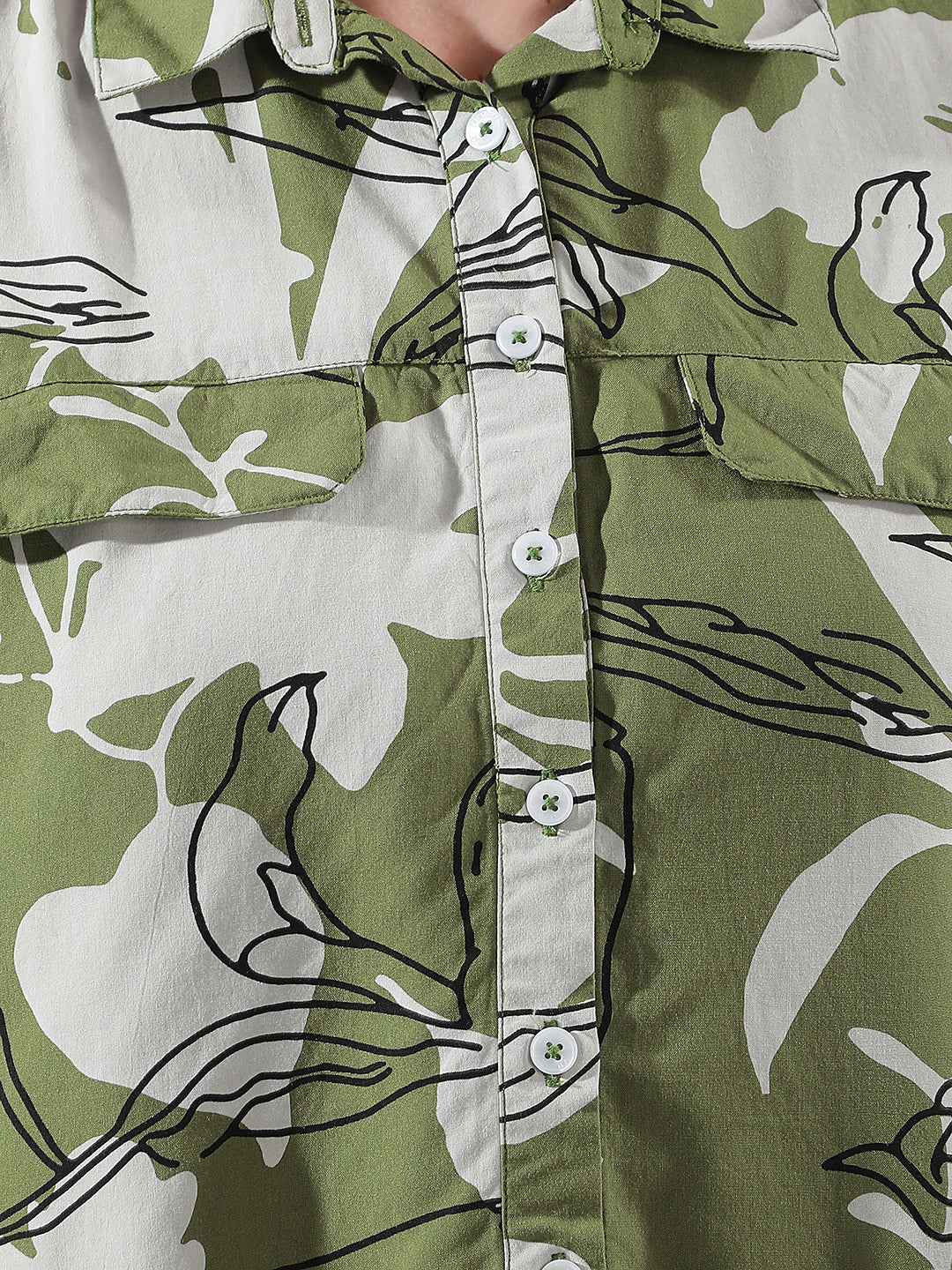 Green Graphic Print Cropped Shirt