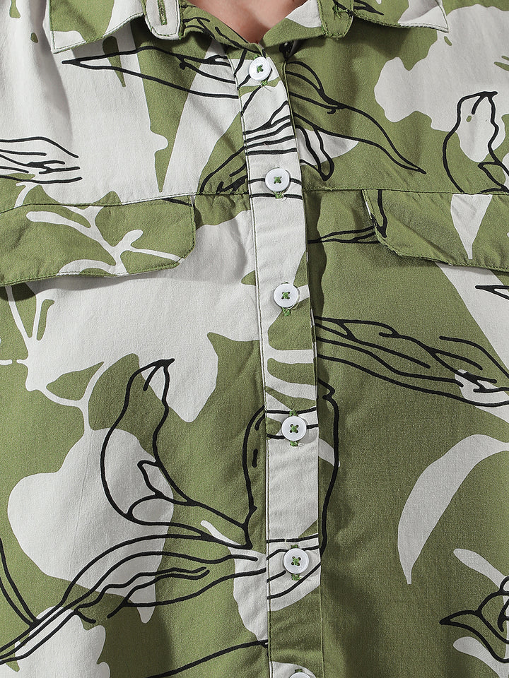 Green Graphic Print Cropped Shirt