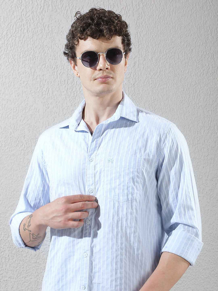 Sky Blue Vertical Stripes Shirt