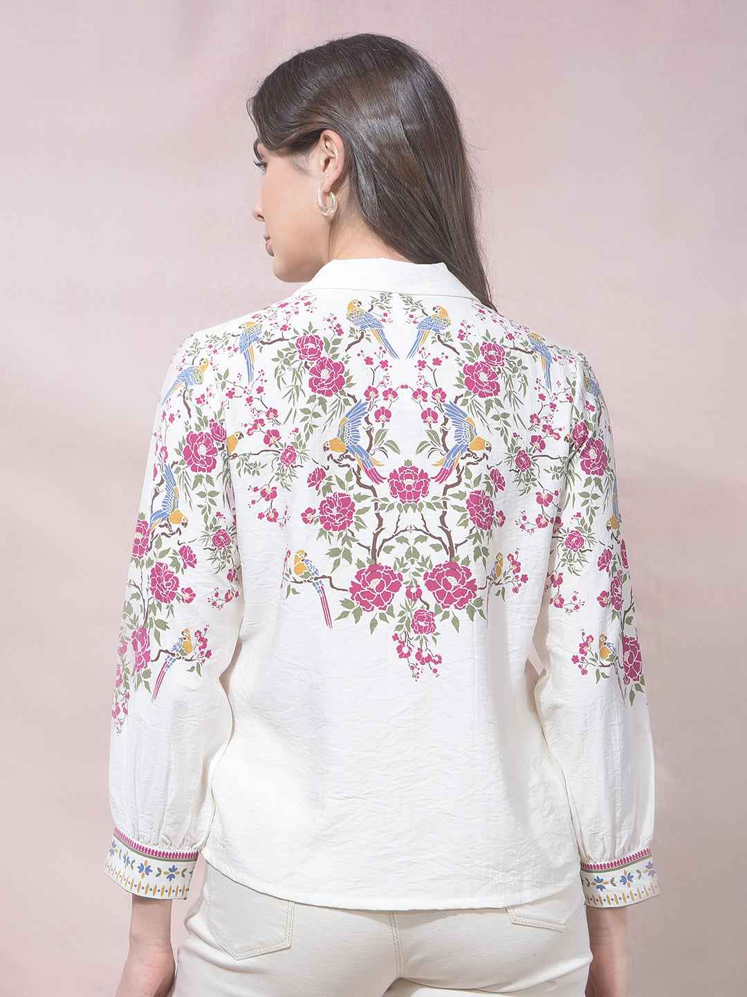 Off White Floral Print Shirt