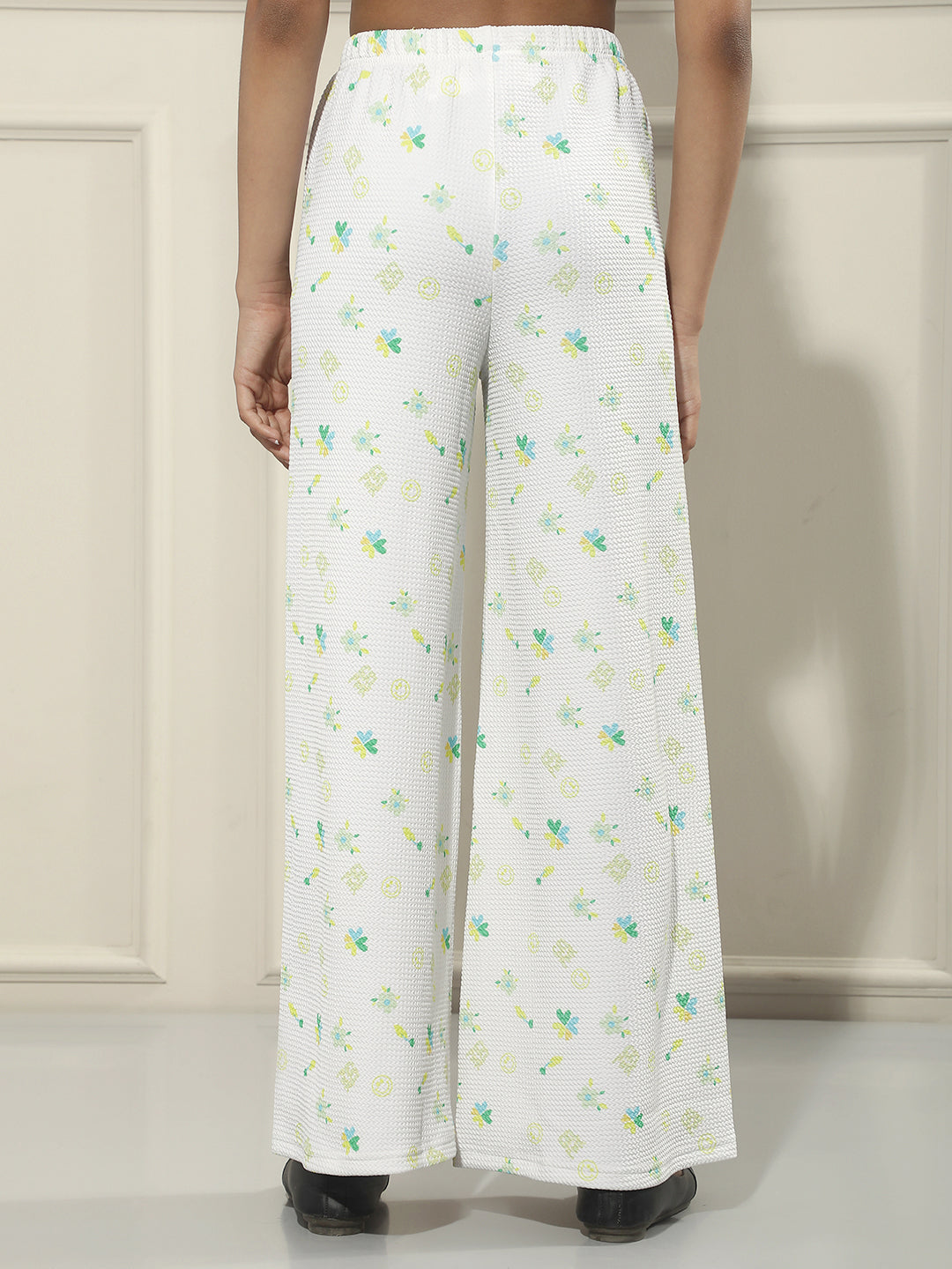 Cream Floral Print Palazzos