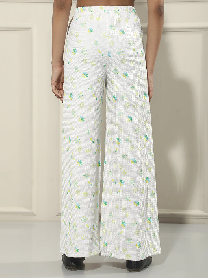 Cream Floral Print Palazzos