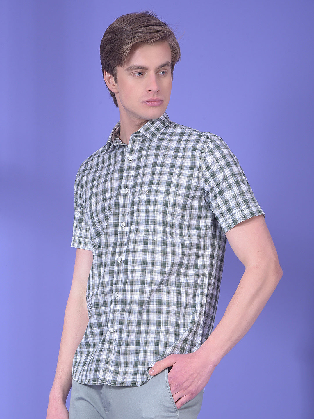 Vortex Sage Green 100% Cotton Checked Shirt