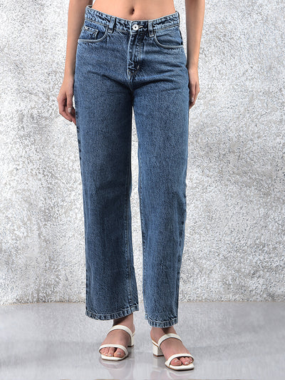 Breezy Blue Wide-Leg Cotton Jeans-Women Jeans-Crimsoune Club