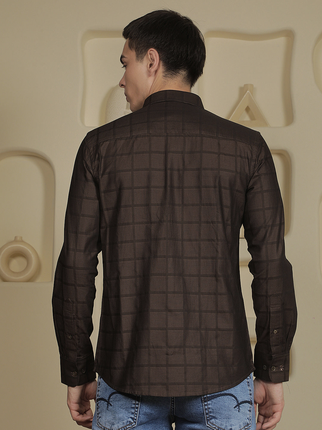 Brown Checked 100% Cotton Shirt