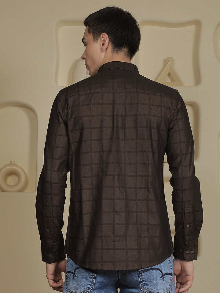Brown Checked 100% Cotton Shirt