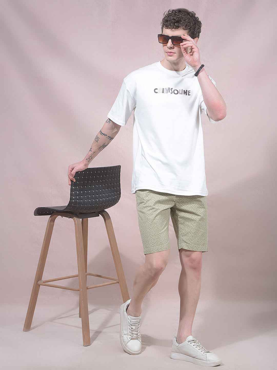Olive Botanical Print 100% Cotton Shorts