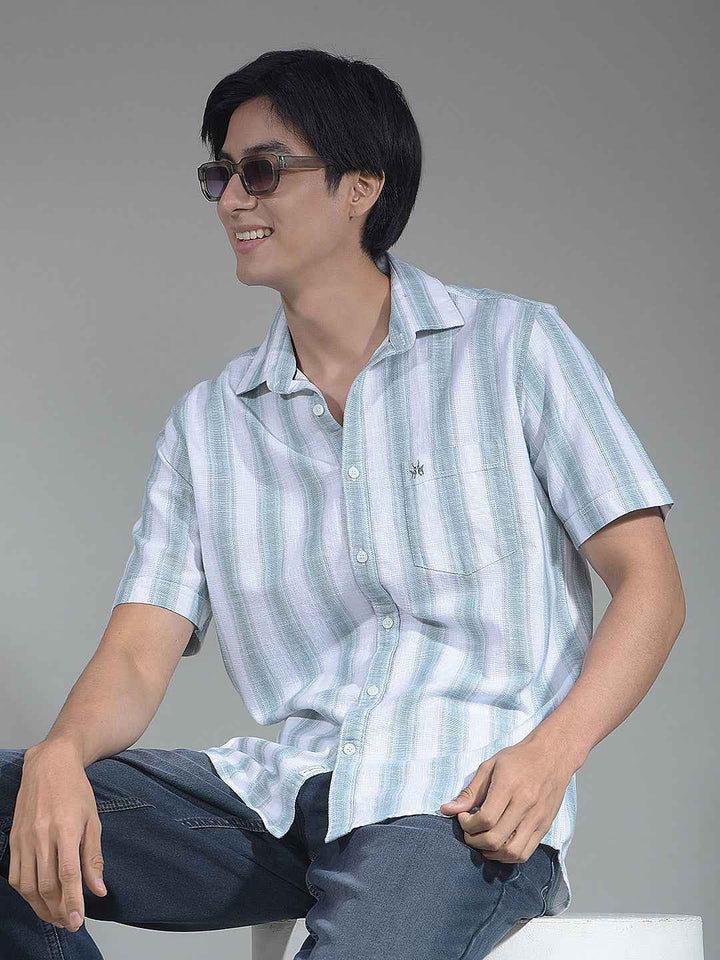 Green Vertical Striped 100% Cotton Shirt