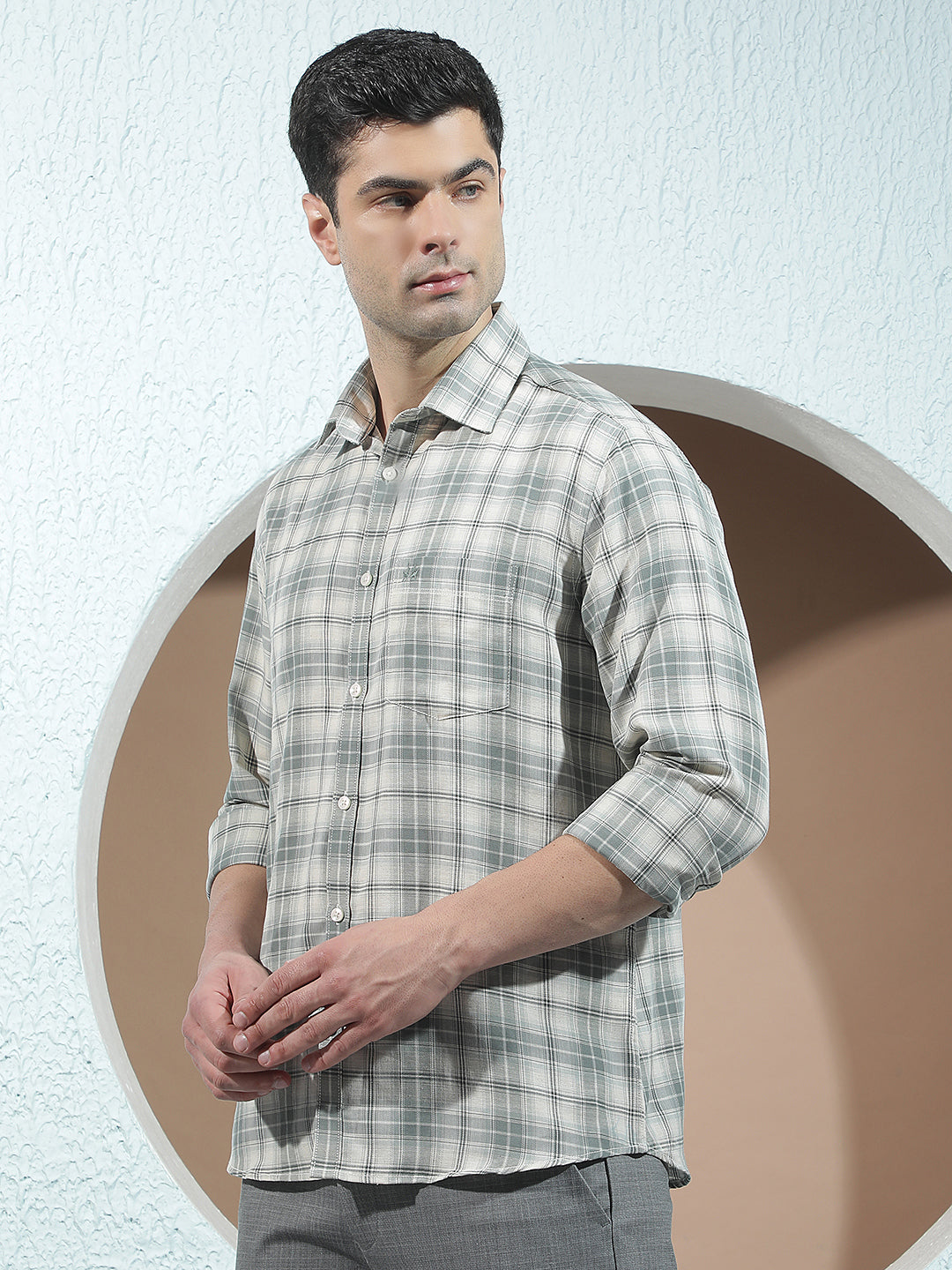 Forest Green Linen Checked Shirt