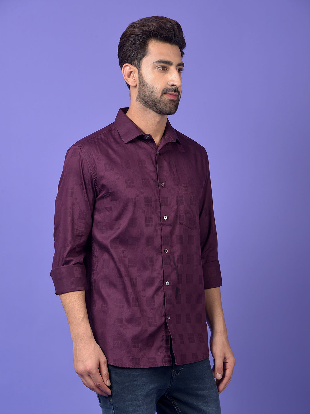 Wine Printed 100% Cotton Shirt