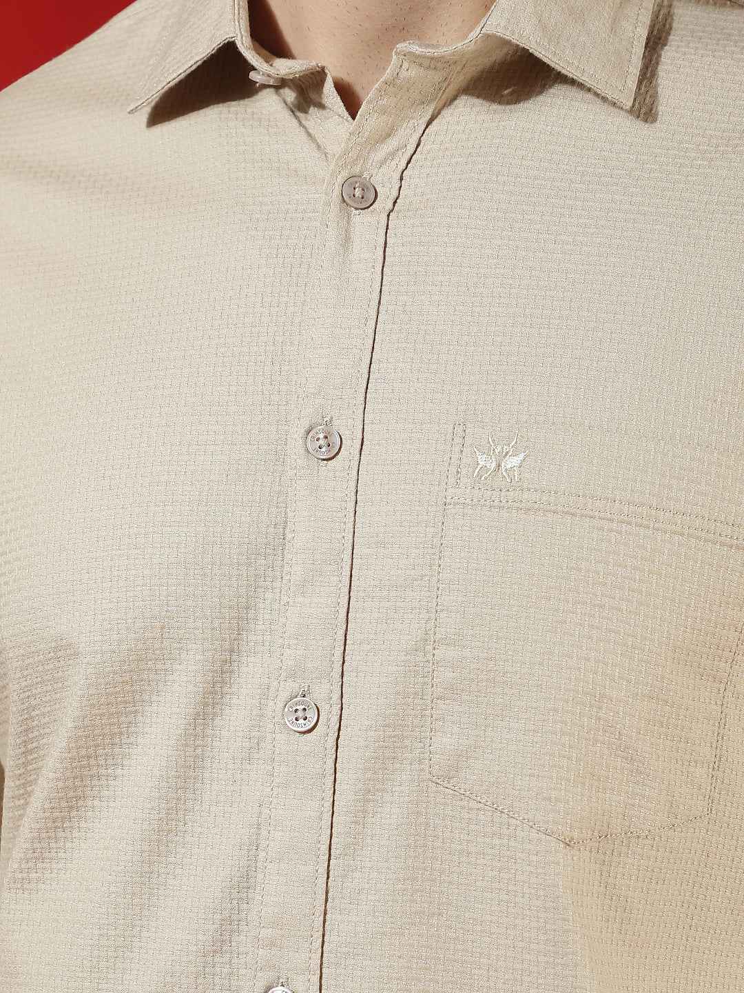 Beige Textured Minimalist Shirt