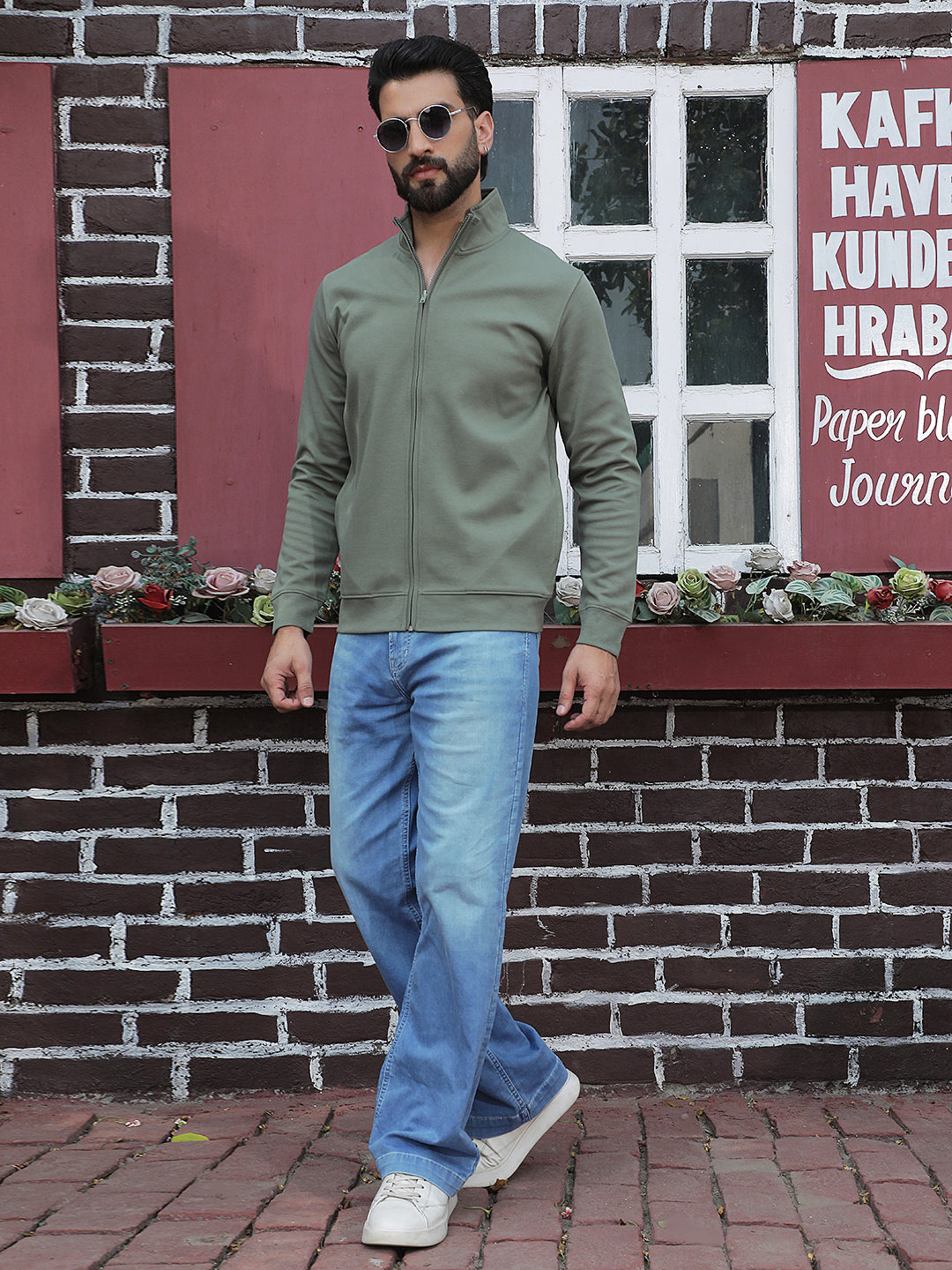 Olive Front Open Sweatshirt