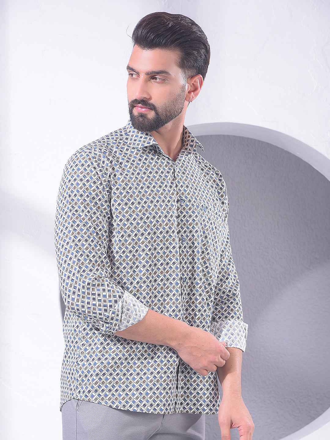 Blue Printed Modal Shirt