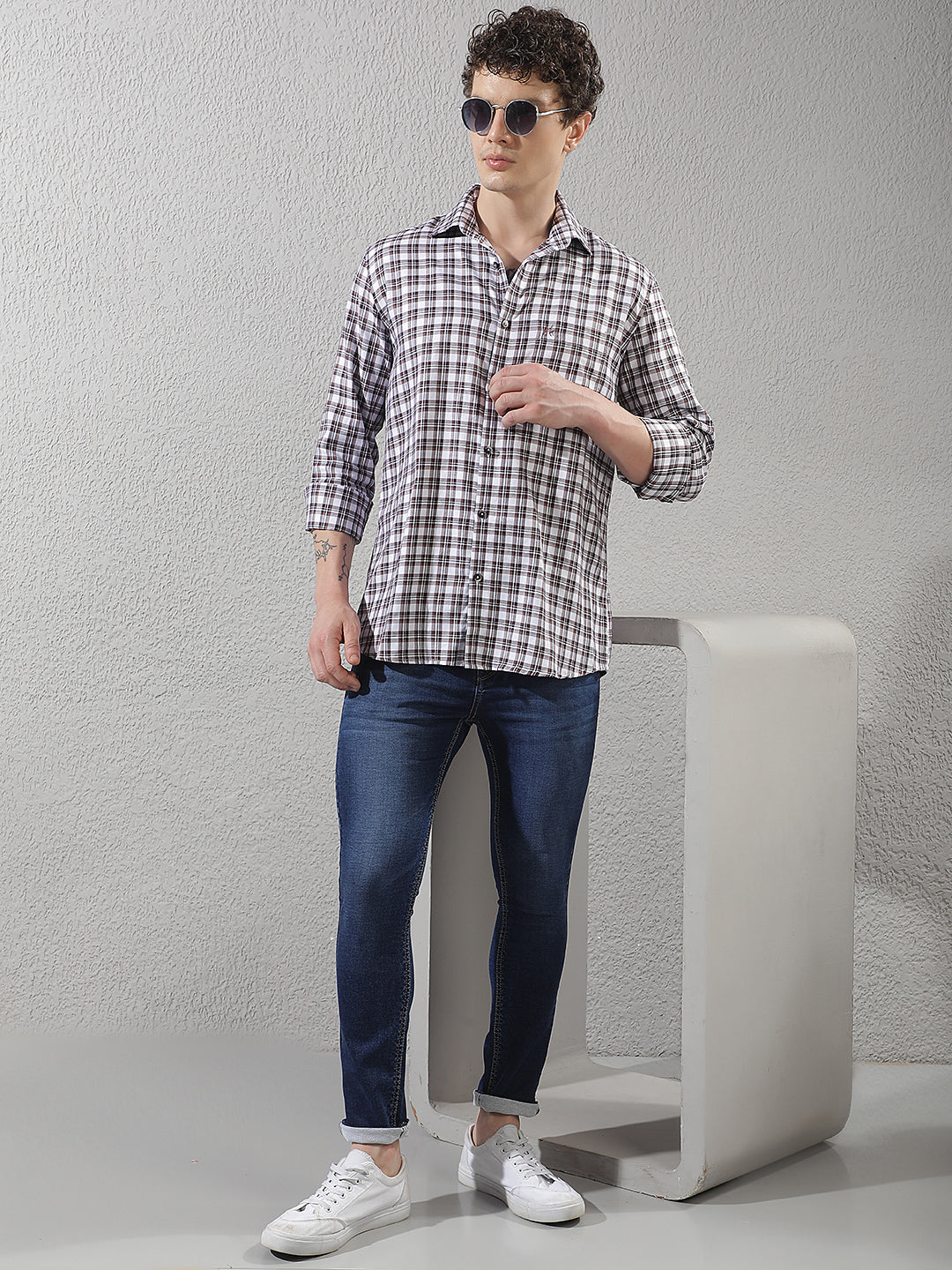 Purple Checked 100% Cotton Shirt