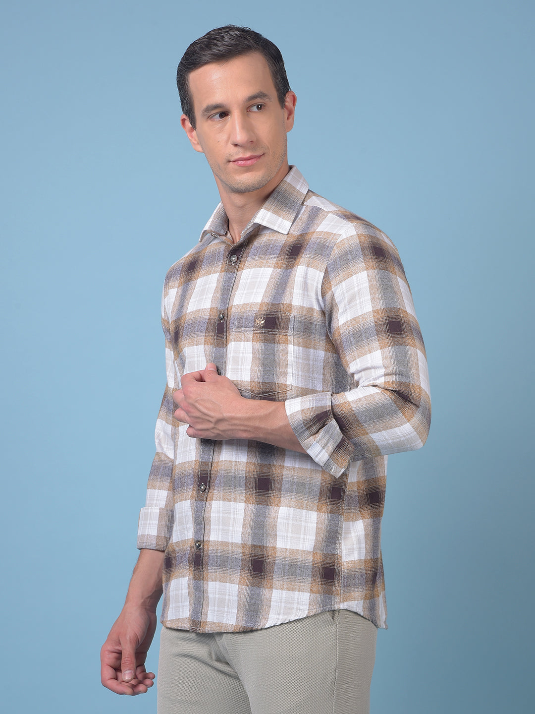 Brown Checked 100% Cotton Shirt