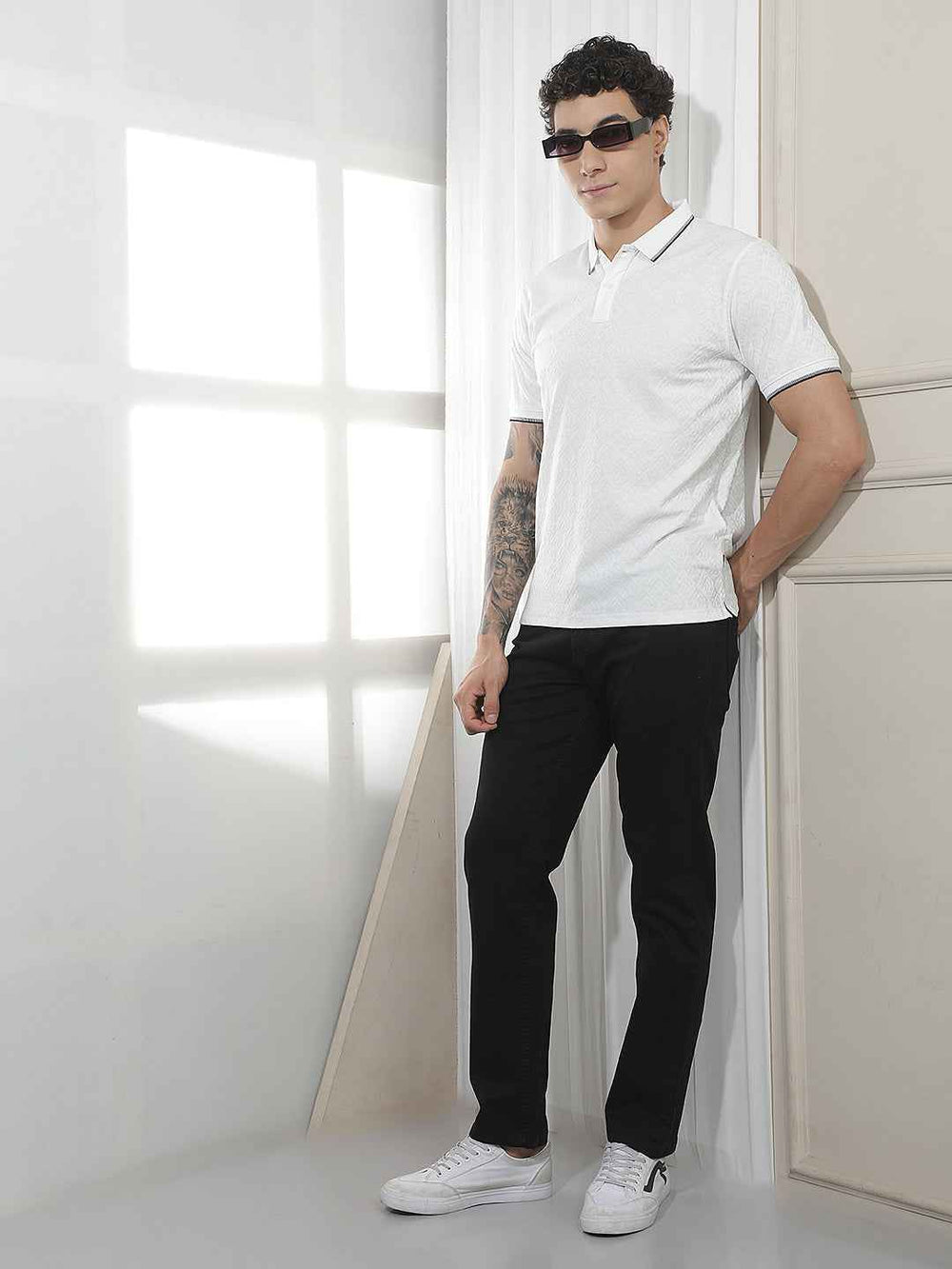 White Jacquard Polo T-Shirt