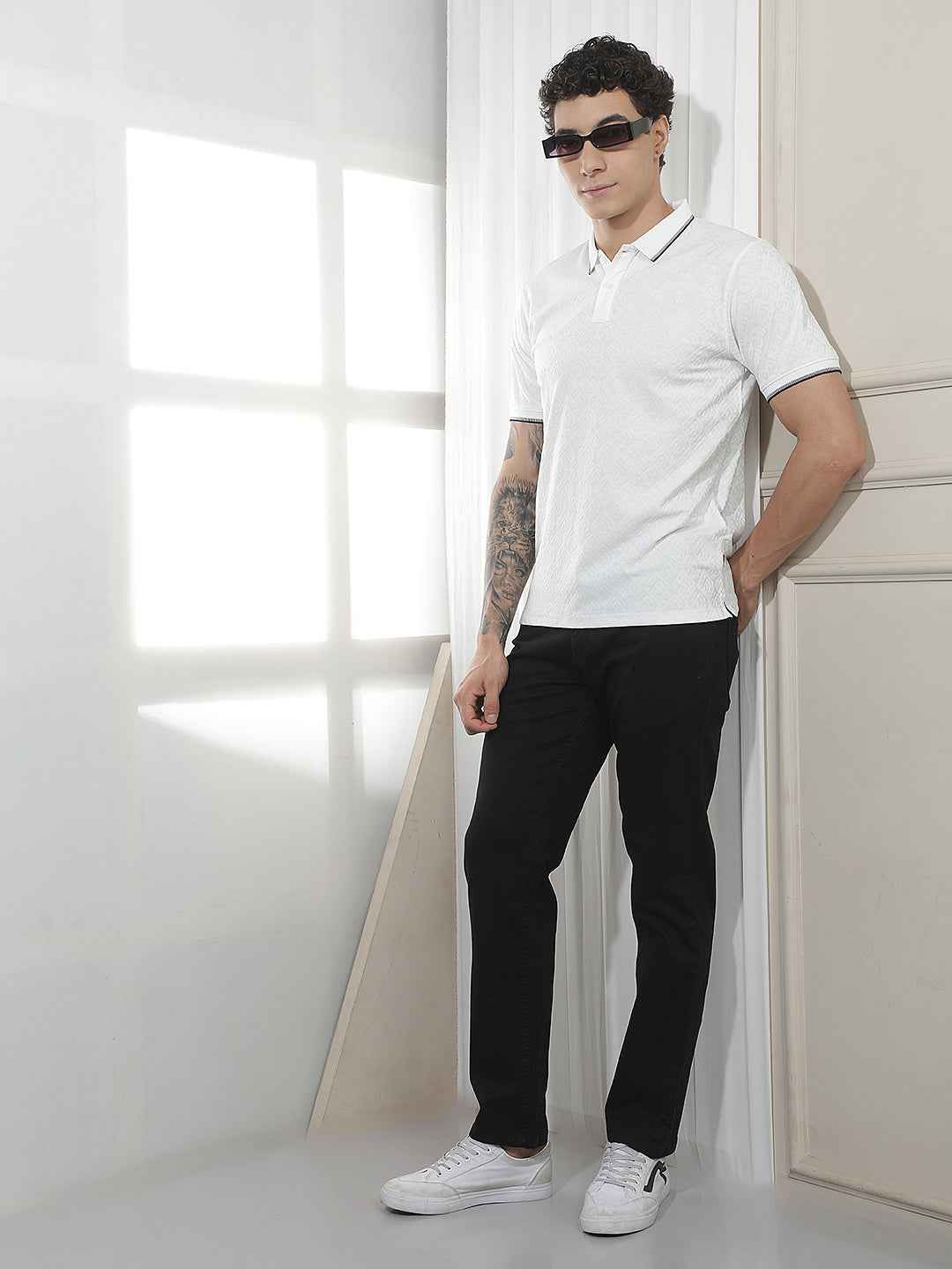 White Jacquard Polo T-Shirt