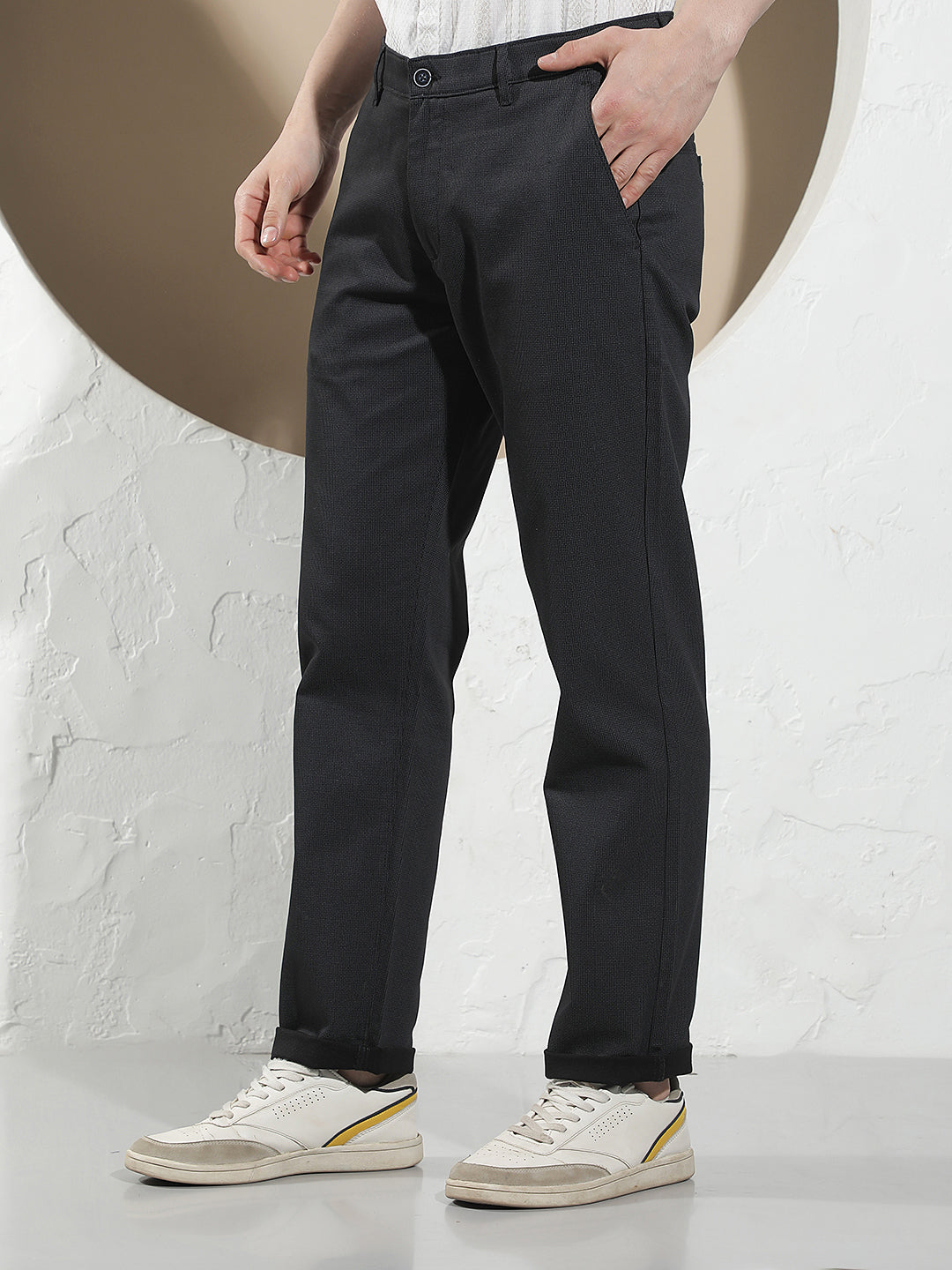 Black Printed Straight Trousers