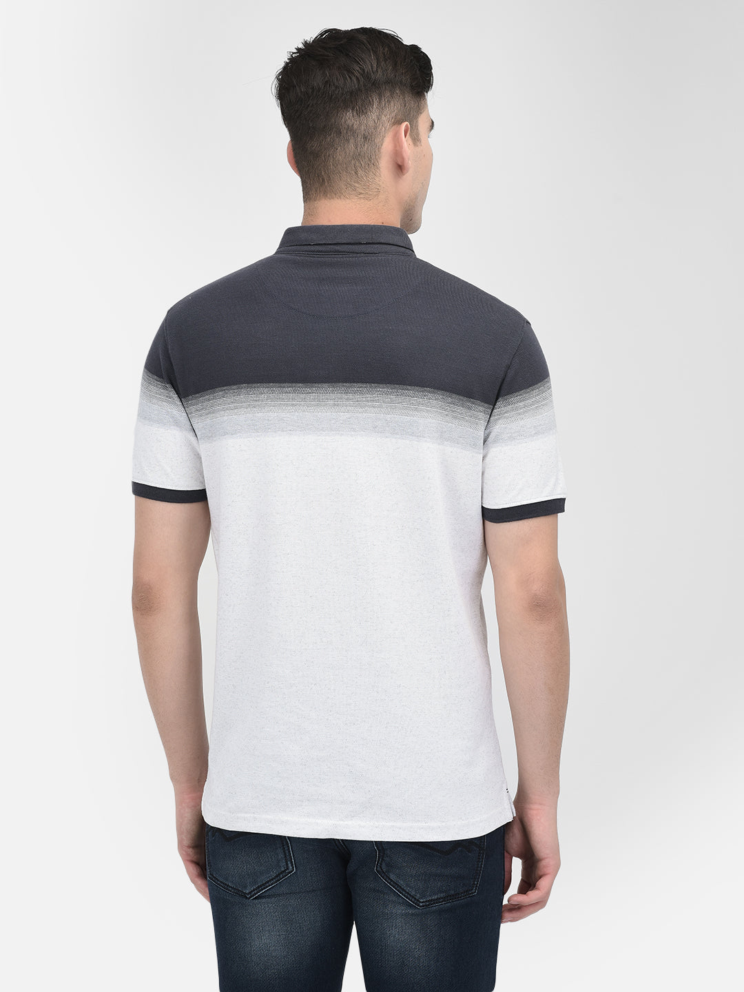 White Color-Blocked Polo Neck T-Shirt