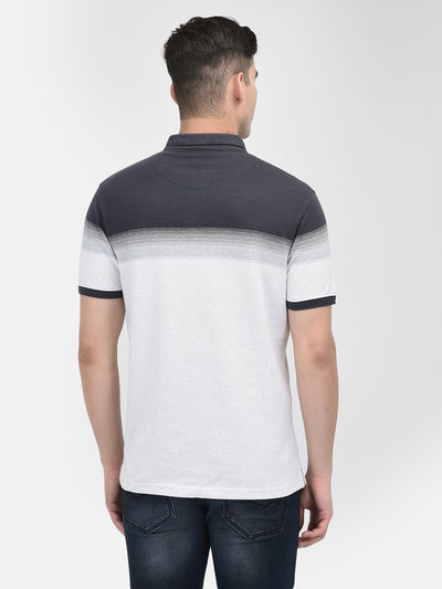 White Color-Blocked Polo Neck T-Shirt