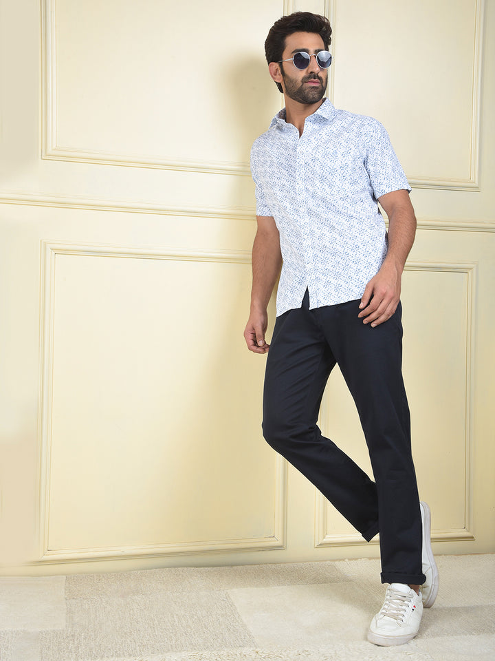 Blue Floral Print 100% Cotton Shirt