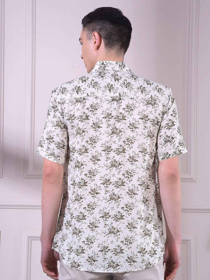Beige Linen Floral Print Shirt