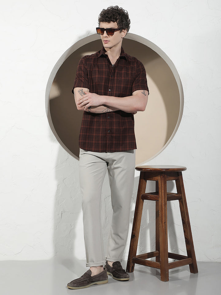 Brown Checked 100% Cotton Shirt