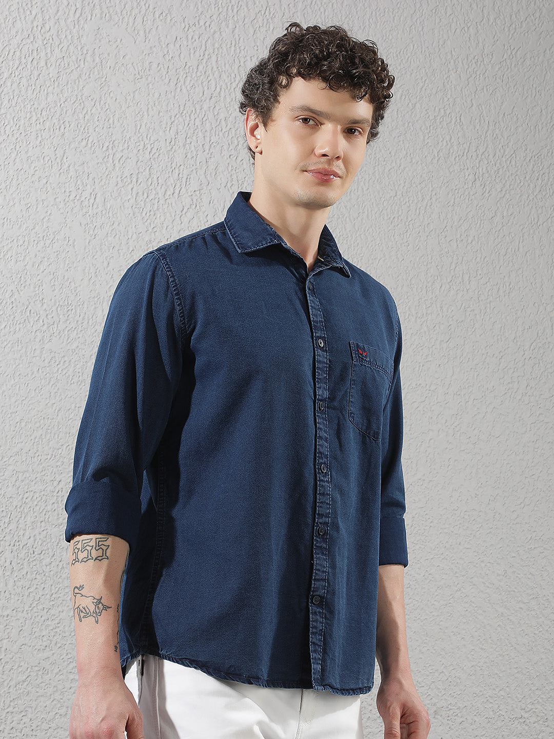 Navy Blue 100% Cotton Denim Shirt