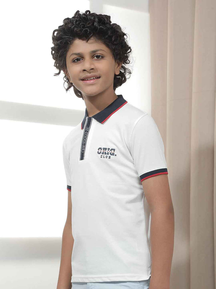 White Contrast Collar Polo T-Shirt