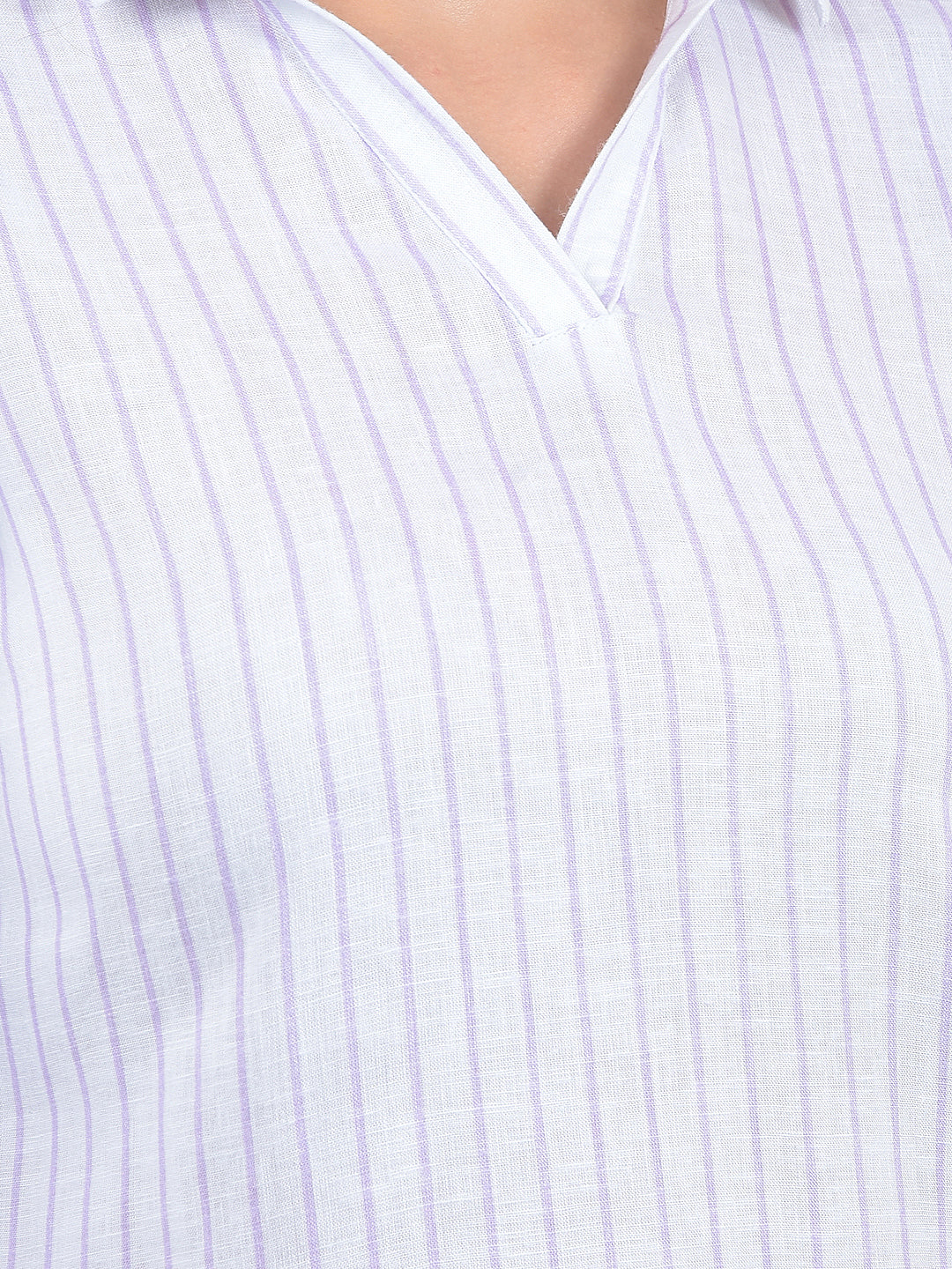 White Vertical Striped Linen Top