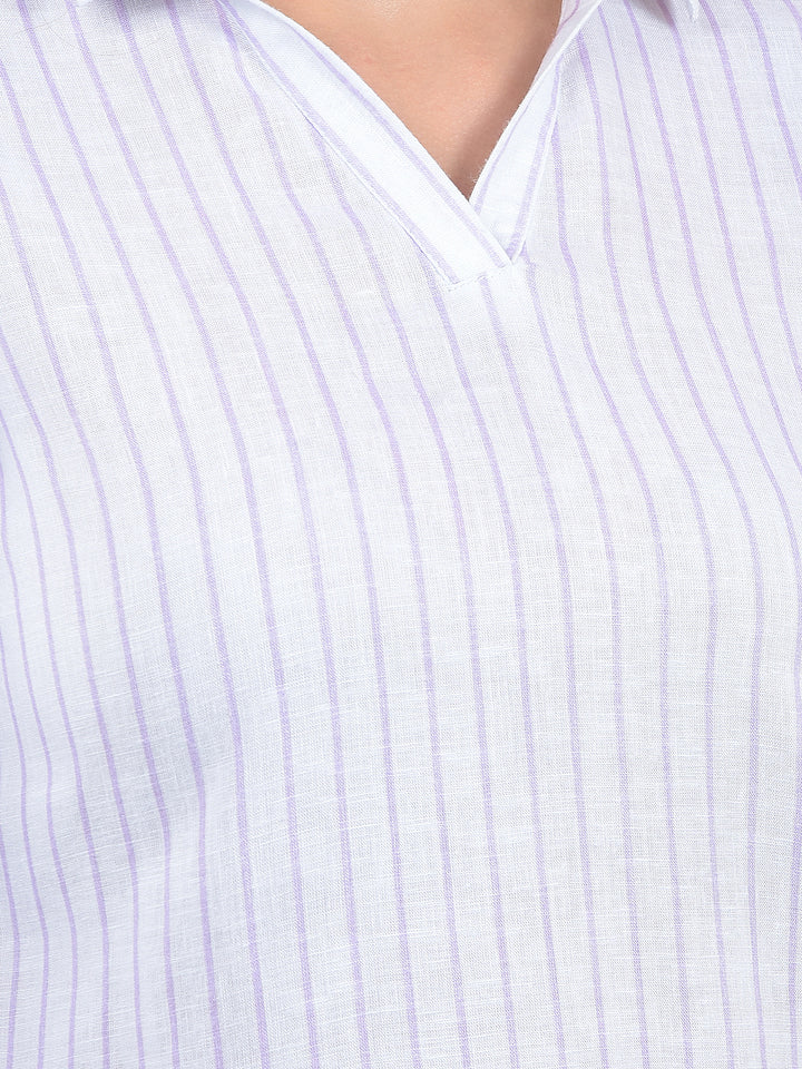 White Vertical Striped Linen Top