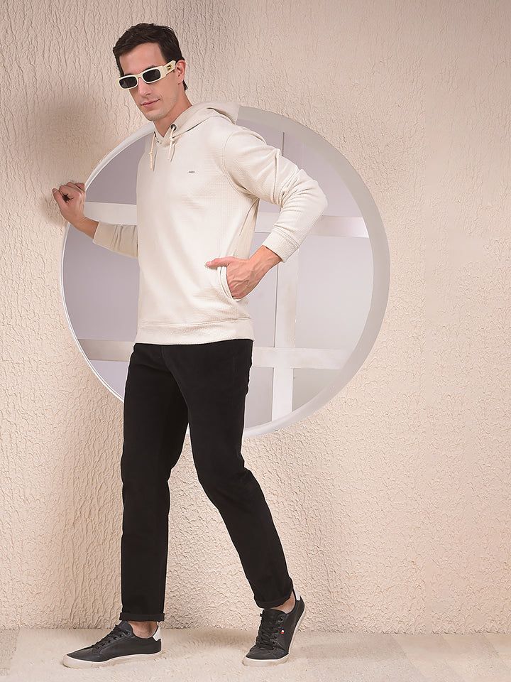 Off White Jacquard Hooded Neck Sweatshirt