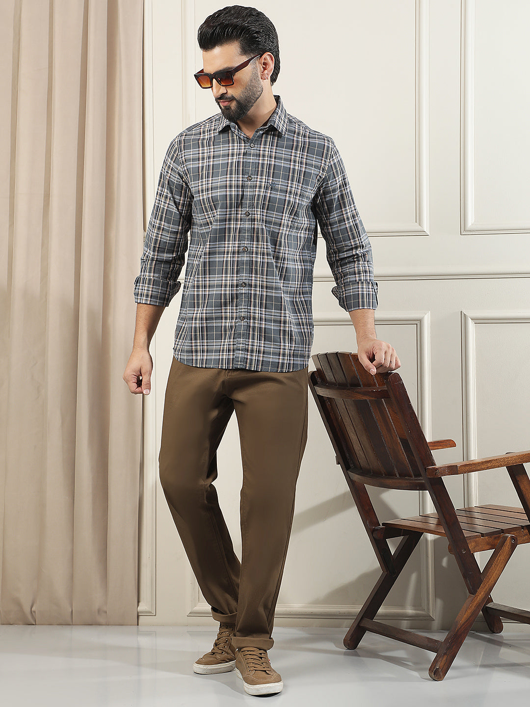 Grey Checked 100% Cotton Shirt