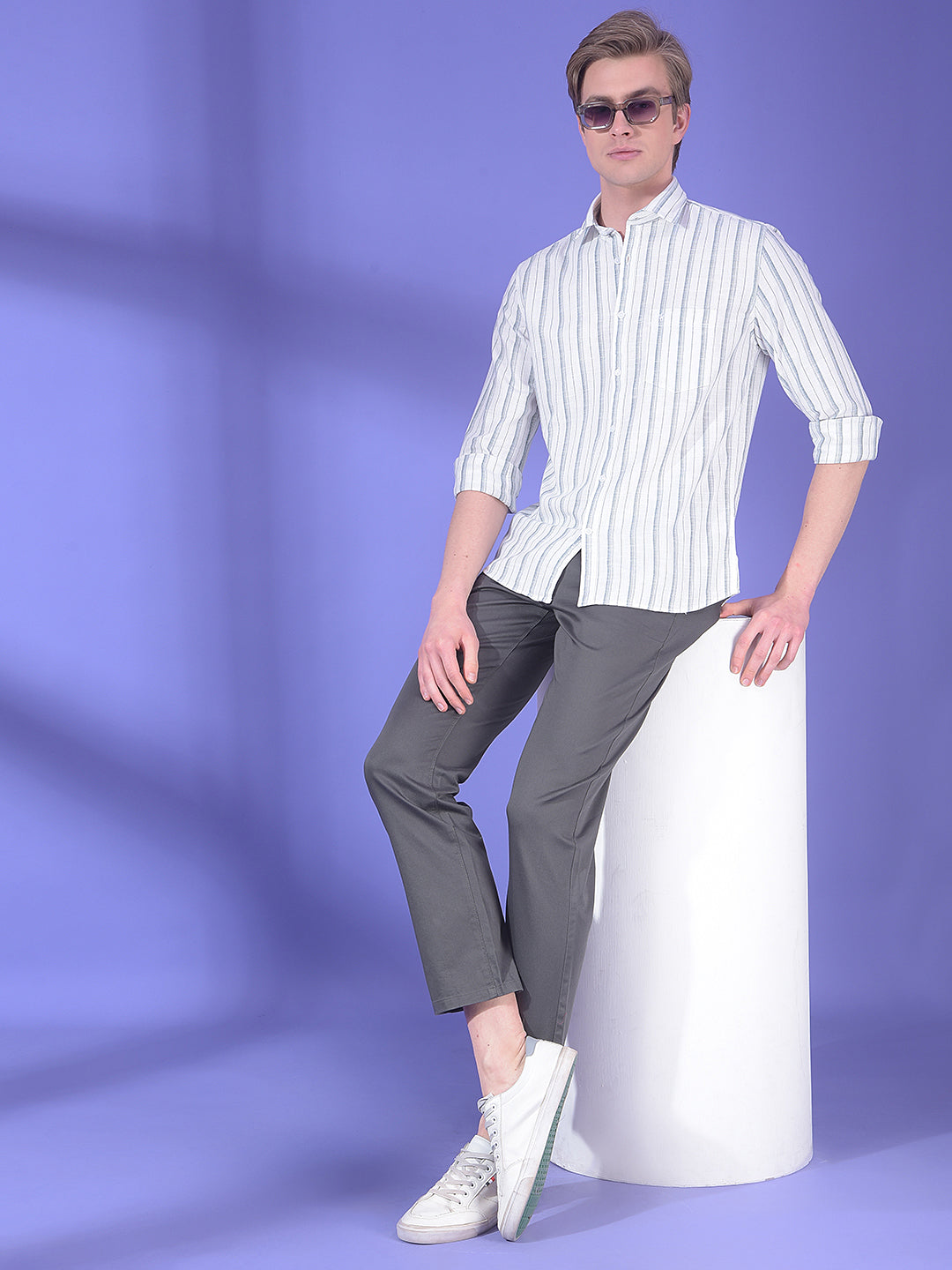 White Vertical Stripes 100% Cotton Shirt