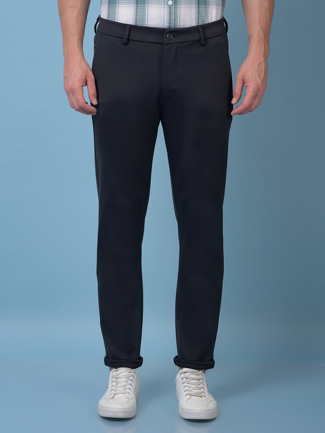 Soft-Hue Black Textured Trousers
