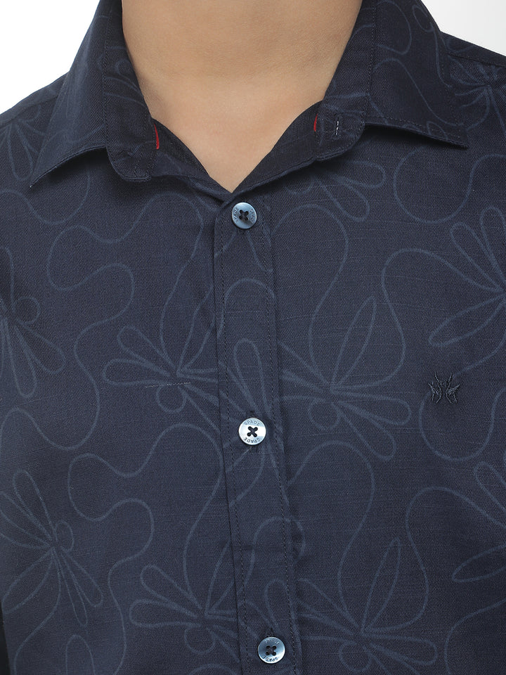 Navy Blue Floral Print Shirt