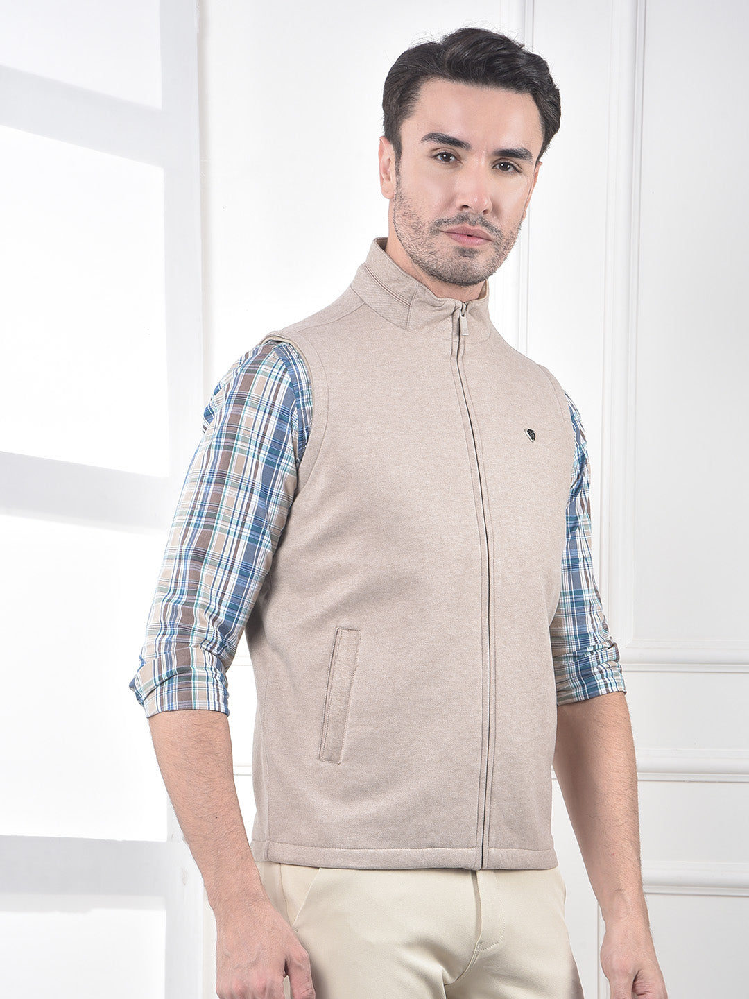 Beige Sleeveless Puffer Jacket