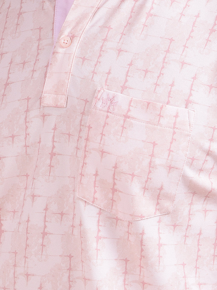 Pink Printed Polo Neck T-Shirt
