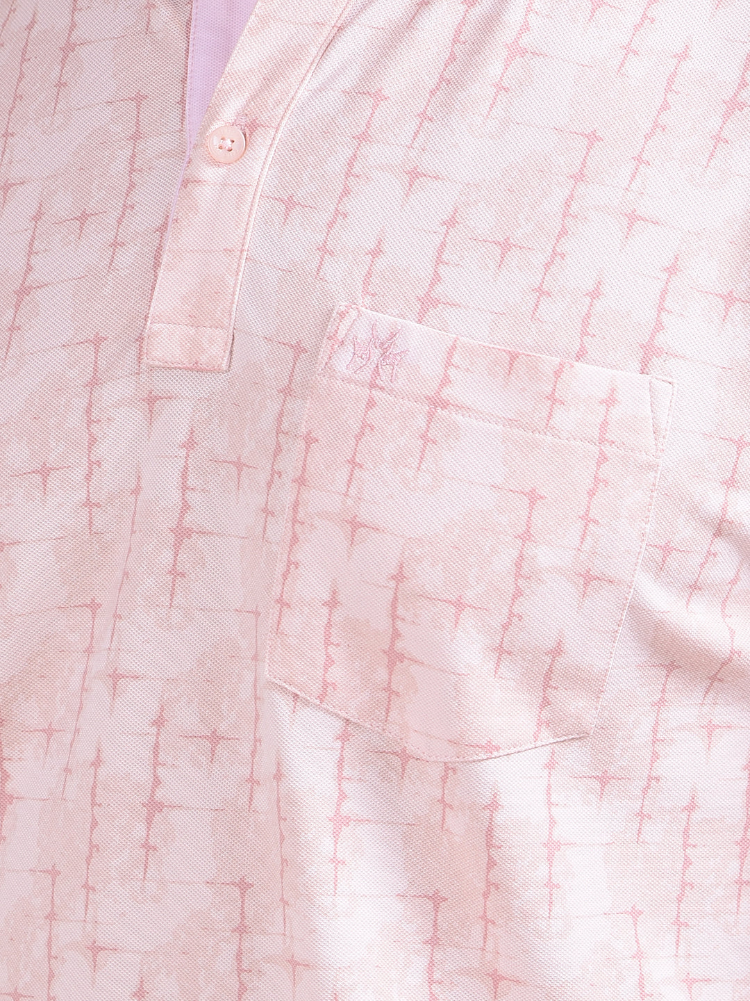 Pink Printed Polo Neck T-Shirt