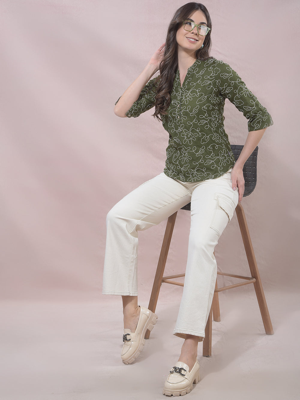 Beige Wide Leg Cargo Jeans