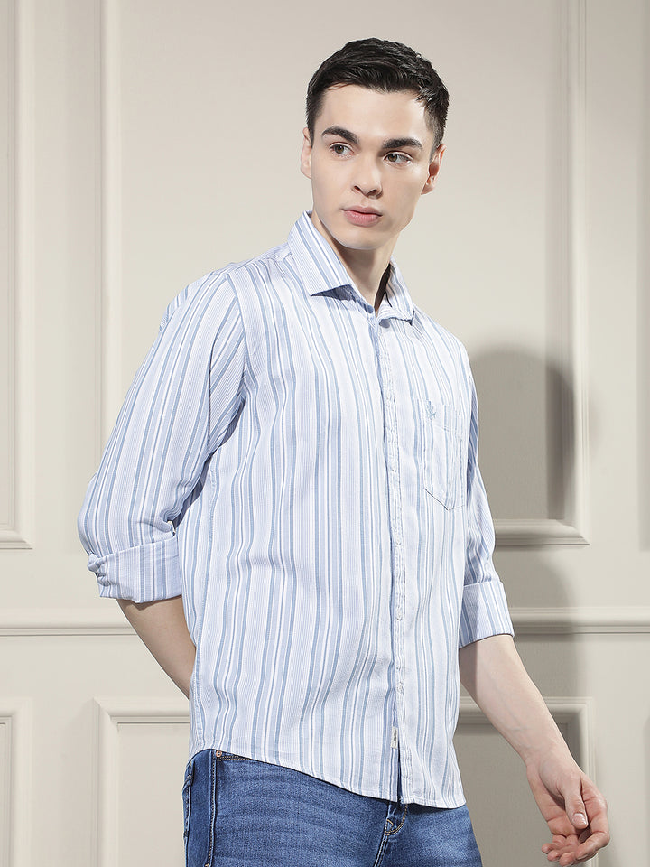Blue Vertical Stripes 100% Cotton Shirt