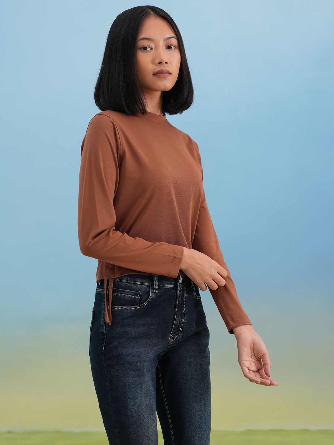 Warm Brown Solid Knit Tee