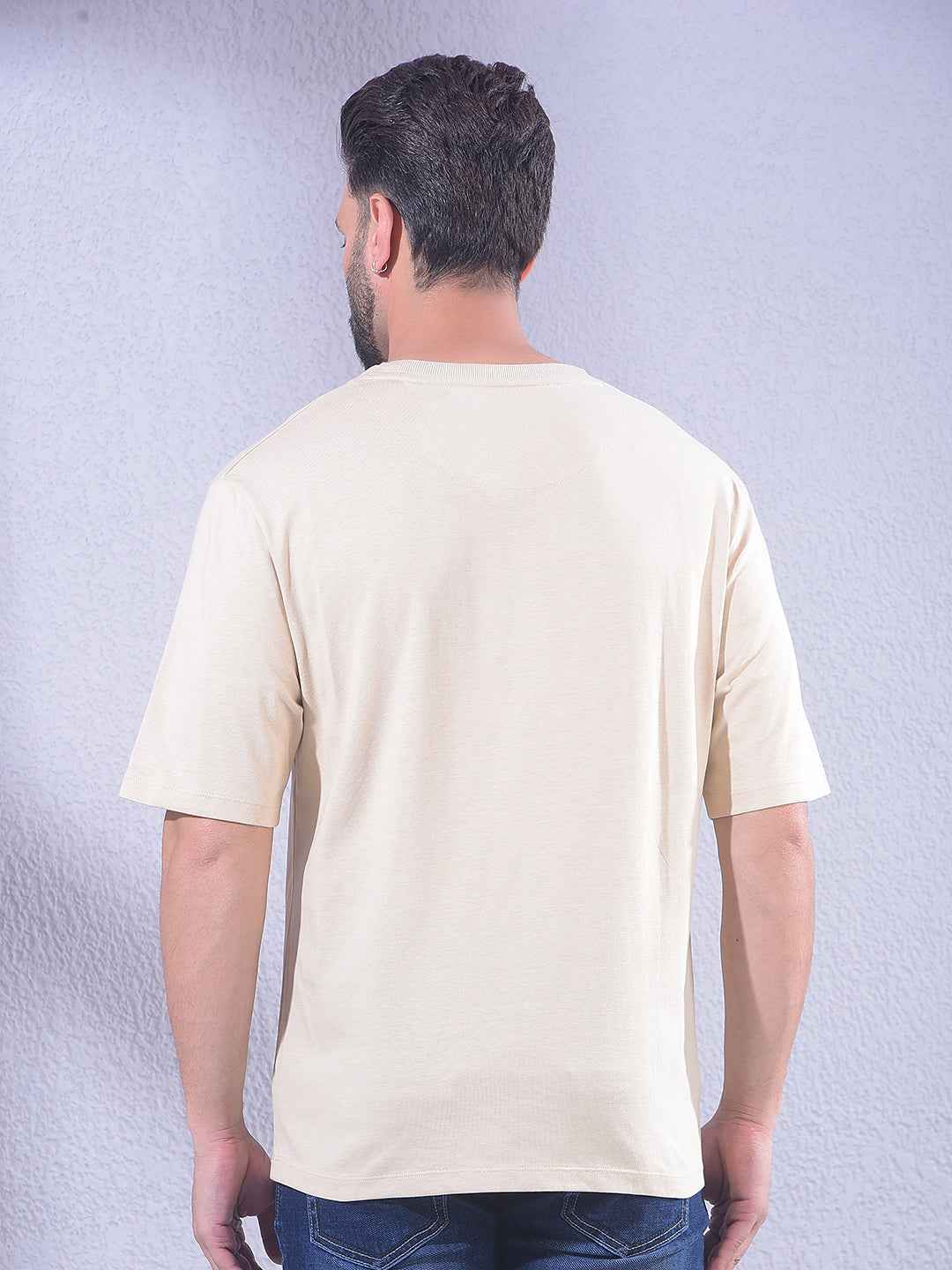 Beige 100% Cotton Oversize Brand Logo T-Shirt